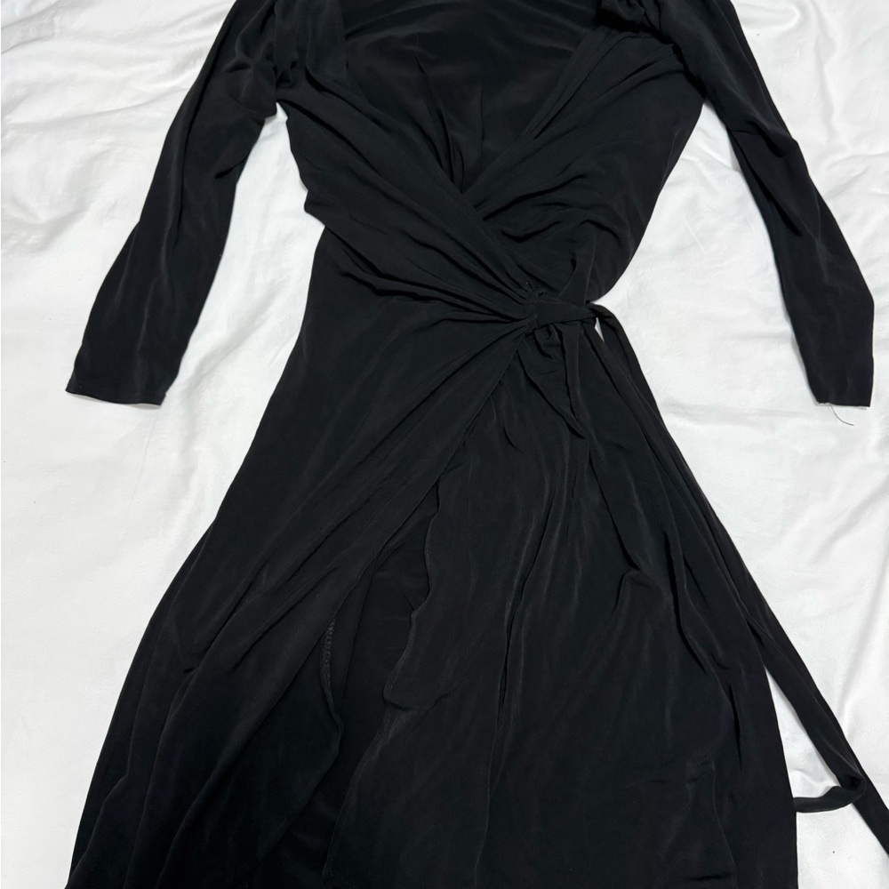 dressbarn Black Long Sleeve Wrap Dress